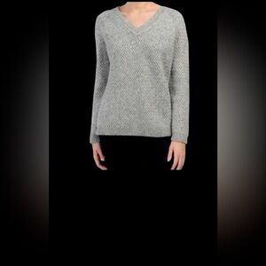 Theory Knit V-Neck Sweater Gray Wool Blend Luxe Knitwear Size S